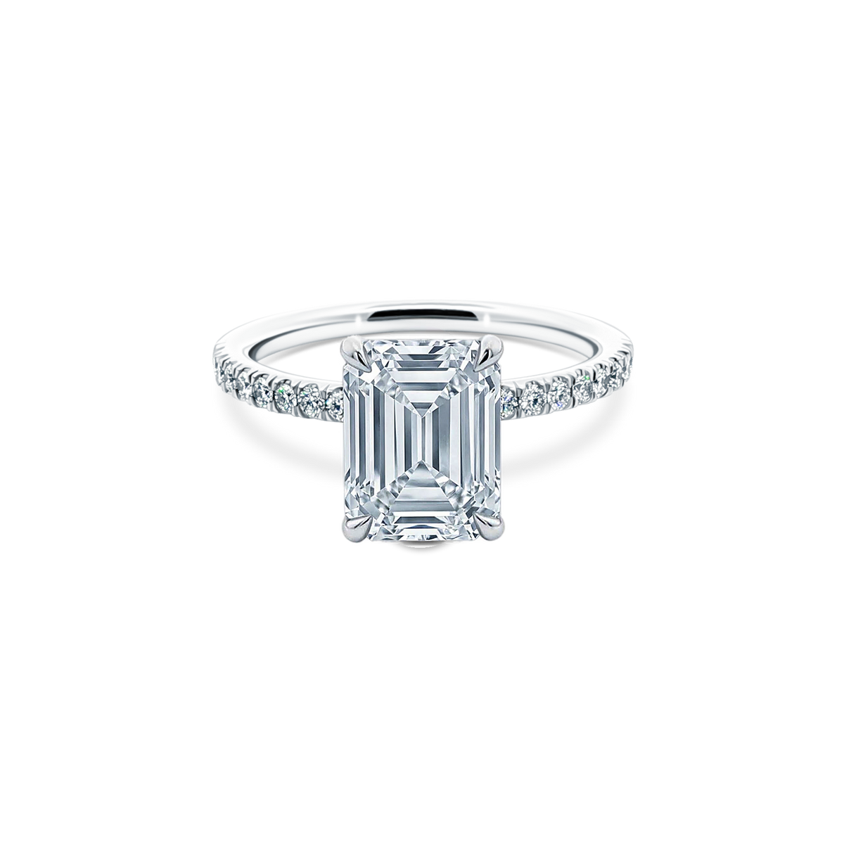 Emerald Cut Lab Grown Diamond Pave Engagement Ring with 2.00ct center diamond