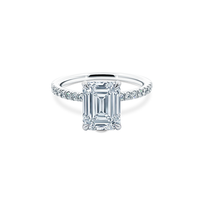 Emerald Cut Lab Grown Diamond Pave Engagement Ring with 2.00ct center diamond