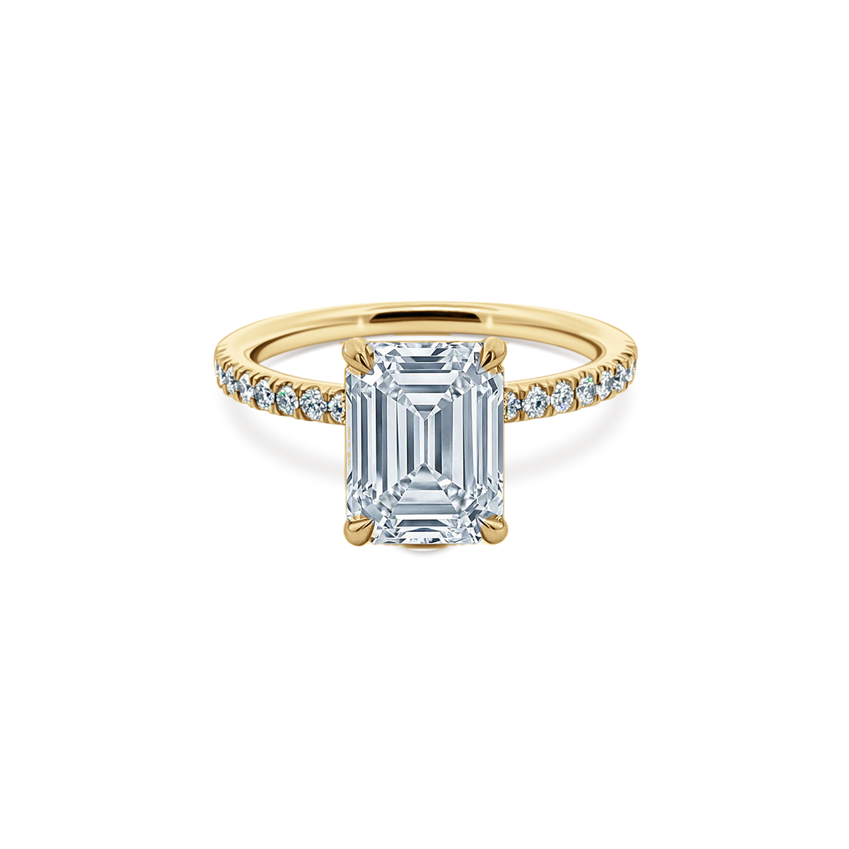 Emerald Cut Lab Grown Diamond Pave Engagement Ring in 14K yellow gold with 2.00ct center diamond