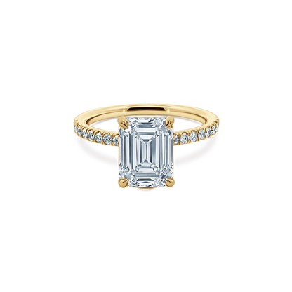 Emerald Cut Lab Grown Diamond Pave Engagement Ring in 14K yellow gold with 2.00ct center diamond