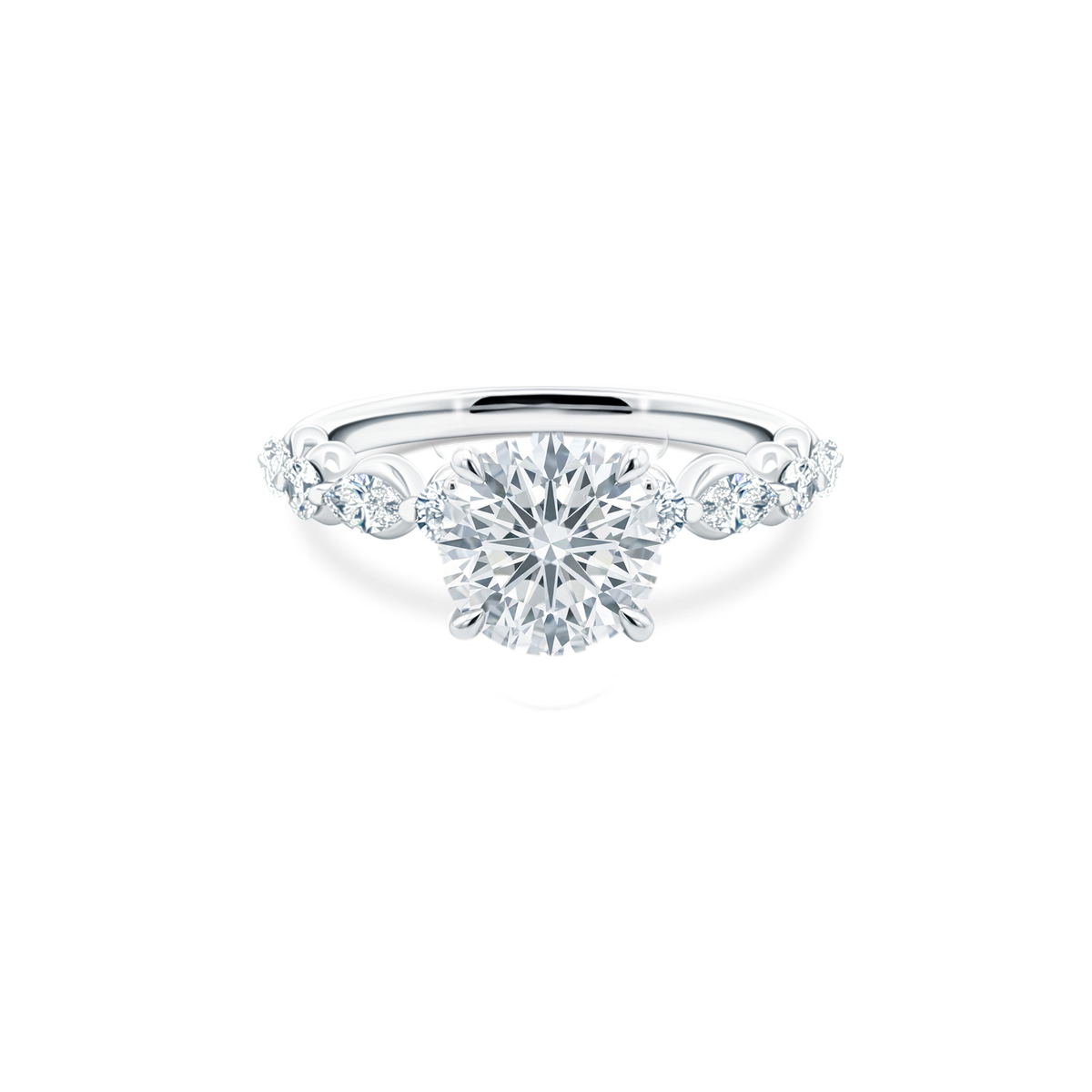 Round Brilliant Cut Lab Grown Diamond Shared Prong Engagement Ring with 2.00ct center diamond