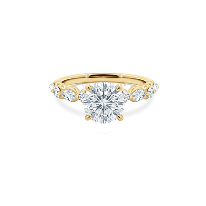Round Brilliant Cut Lab Grown Diamond Shared Prong Engagement Ring in 14K yellow gold with 2.00ct center diamond