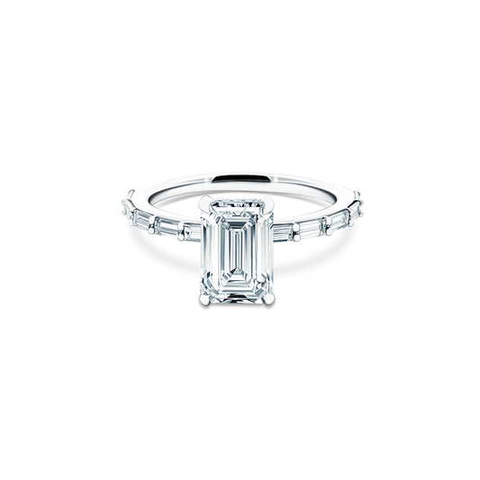 Martin Flyer Emerald Diamond Shared Prong Engagement Ring — photo 1 of 3