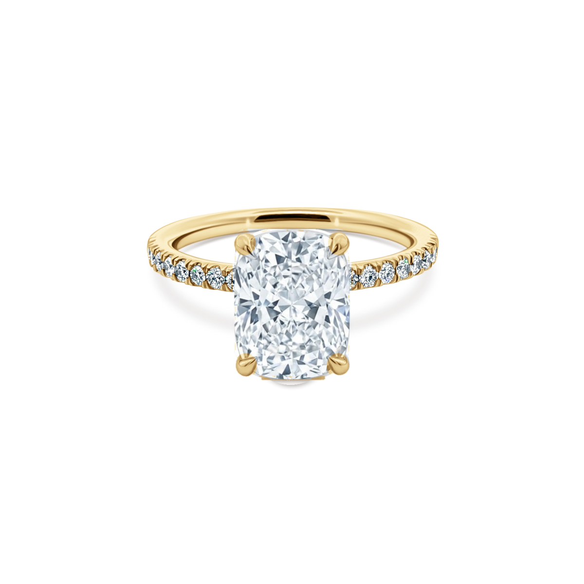 Elongated Cushion Cut Lab Grown Diamond Pave Engagement Ring in 14K yellow gold with 2.50ct center diamond