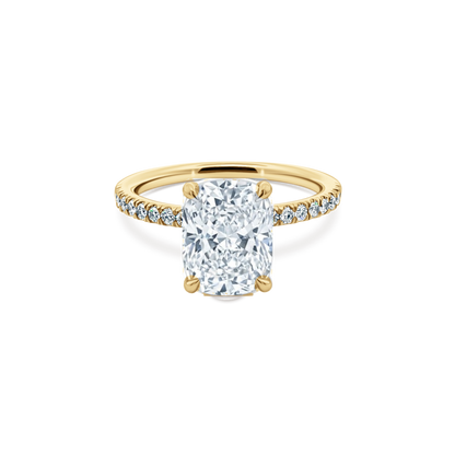 Elongated Cushion Cut Lab Grown Diamond Pave Engagement Ring in 14K yellow gold with 2.50ct center diamond