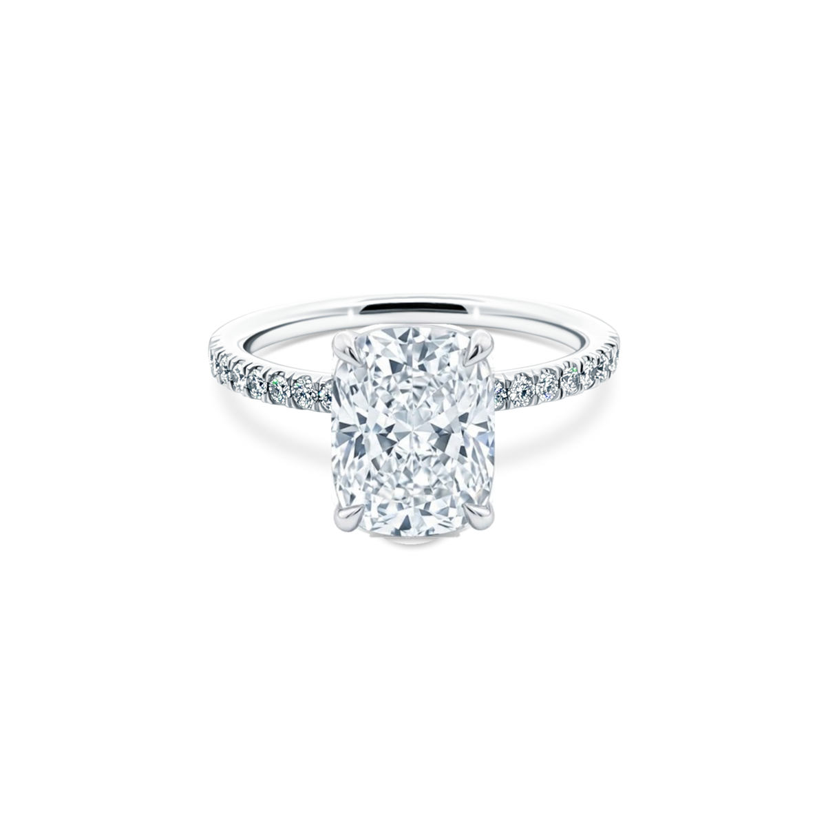 Elongated Cushion Cut Lab Grown Diamond Pave Engagement Ring with 2.50ct center diamond