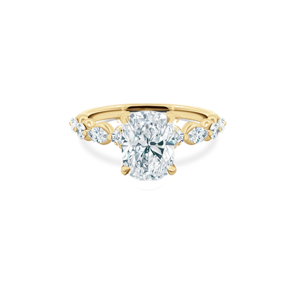 Elongated Cushion Cut Lab Grown Diamond Shared Prong Engagement Ring in 14K yellow gold with 2.50ct center diamond