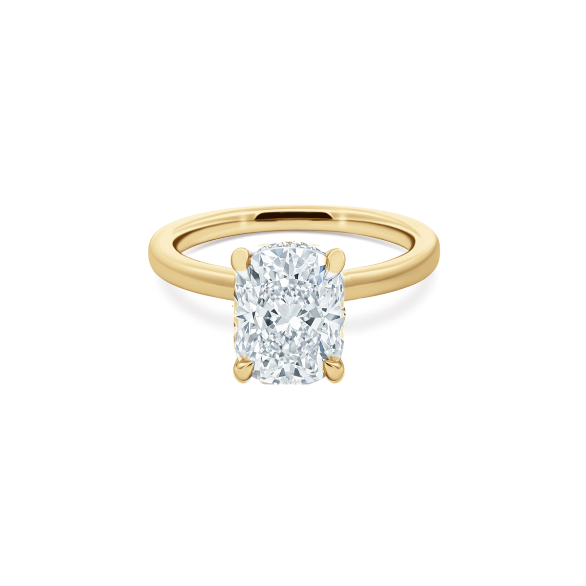 Elongated Cushion Cut Lab Grown Diamond Solitaire Engagement Ring in 14K yellow gold with 2.50ct center diamond