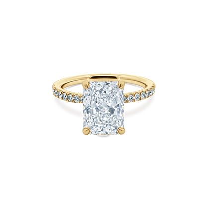 Elongated Radiant Cut Lab Grown Diamond Pave Engagement Ring in 14K yellow gold with 2.50ct center diamond
