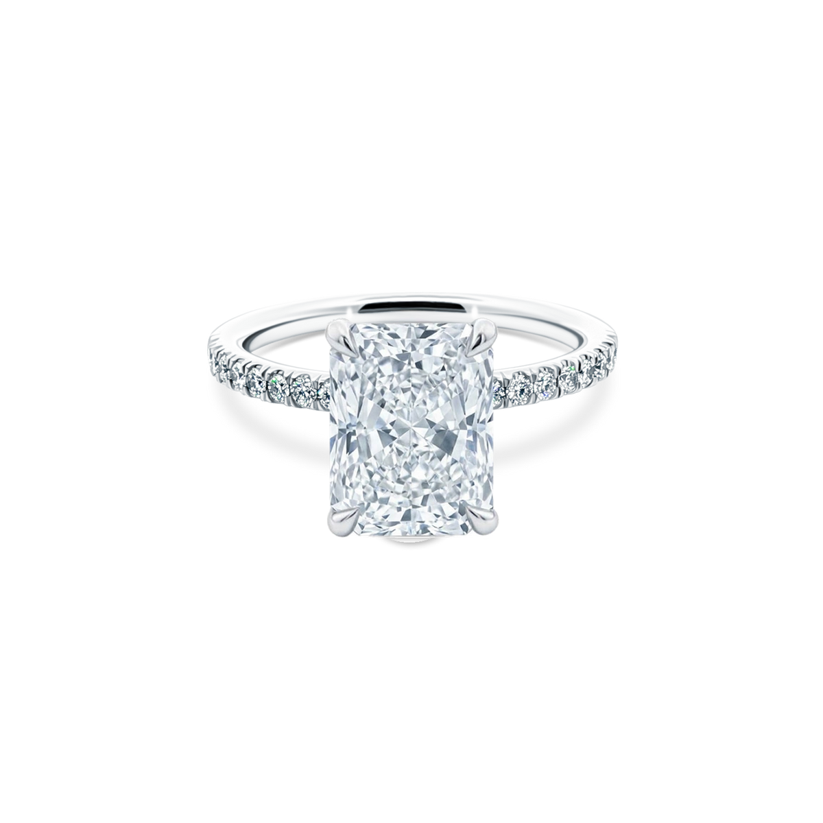 Elongated Radiant Cut Lab Grown Diamond Pave Engagement Ring with 2.50ct center diamond