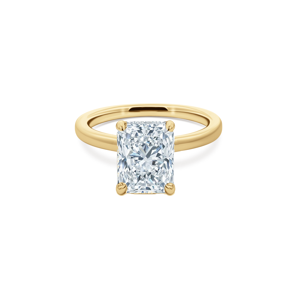 Elongated Radiant Cut Lab Grown Diamond Solitaire Engagement Ring in 14K yellow gold with 2.50ct center diamond