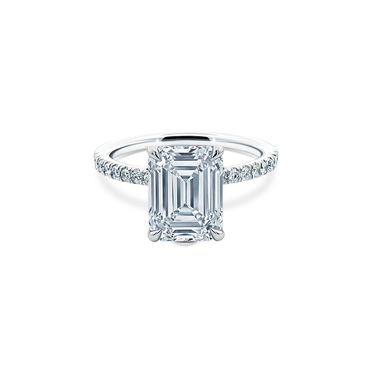Emerald Cut Lab Grown Diamond Pave Engagement Ring with 2.50ct center diamond