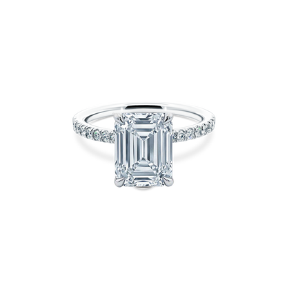 Emerald Cut Lab Grown Diamond Pave Engagement Ring with 2.50ct center diamond