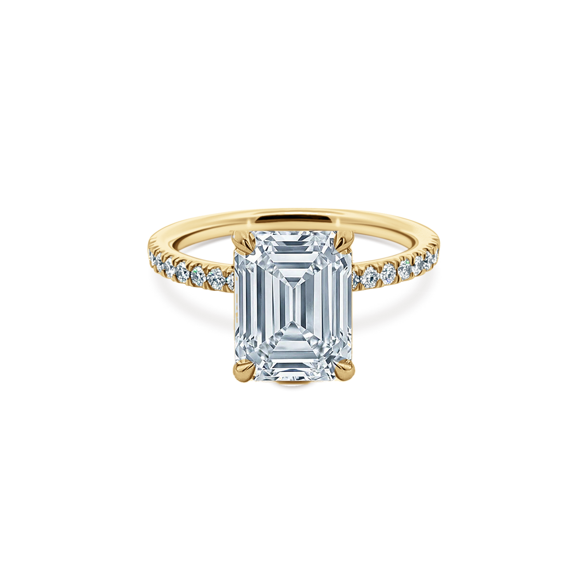 Emerald Cut Lab Grown Diamond Pave Engagement Ring in 14K yellow gold with 2.50ct center diamond