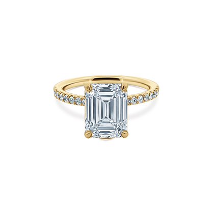 Emerald Cut Lab Grown Diamond Pave Engagement Ring in 14K yellow gold with 2.50ct center diamond