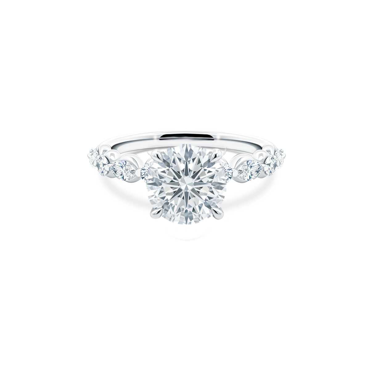 Round Brilliant Cut Lab Grown Diamond Shared Prong Engagement Ring with 2.50ct center diamond