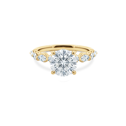 Round Brilliant Cut Lab Grown Diamond Shared Prong Engagement Ring in 14K yellow gold with 2.50ct center diamond