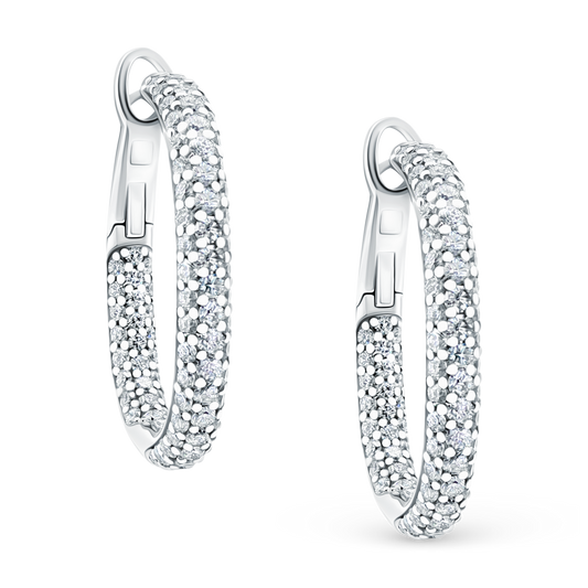 2.68ct 18k White Gold Pave Diamond Hoops — photo 1 of 2