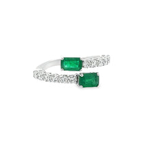 18K White Gold Emerald and Diamond Bypass Ring