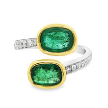 18k Yellow & White Gold Diamond and Emerald Bypass Ring