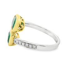 18k Yellow & White Gold Diamond and Emerald Bypass Ring
