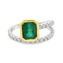 18k Yellow & White Gold Diamond and Emerald Ring