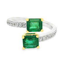 18k Yellow & White Gold Diamond and Emerald Bypass Ring