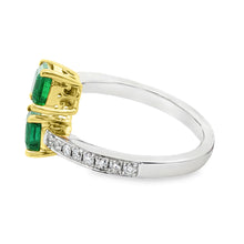 18k Yellow & White Gold Diamond and Emerald Bypass Ring