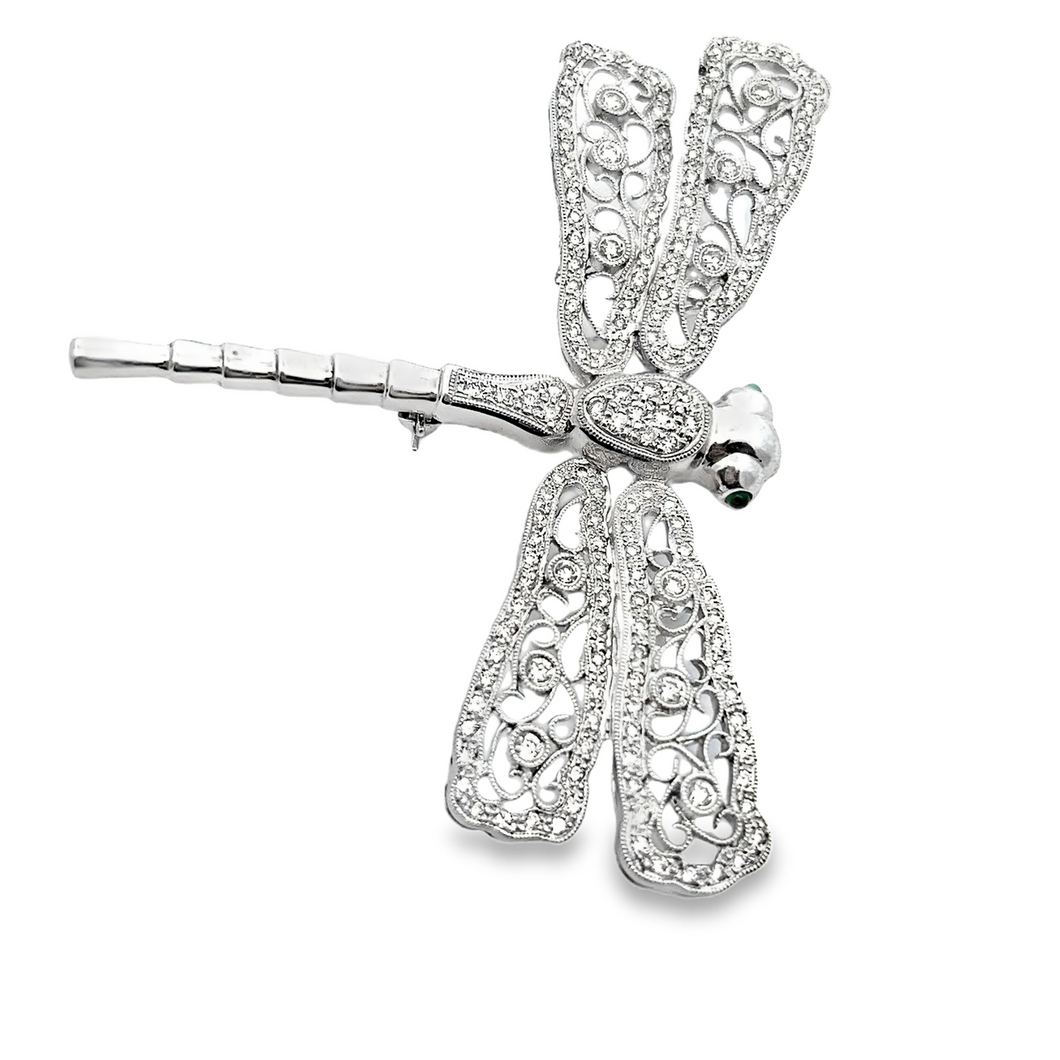 Estate piece: 14k White gold diamond dragonfly brooch. 
Diamonds: R...