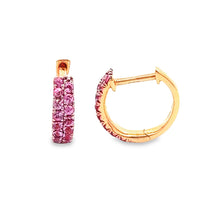 14k rose gold huggy earrings with pink sapphires. Earring diameter ...