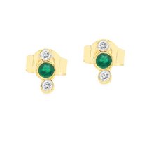 18k yellow gold dainty earrings that feature 2 gorgeous emeralds an...