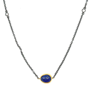 Oxidized Silver and Lapis Necklace. 4 bezel-set diamonds. Necklace ...