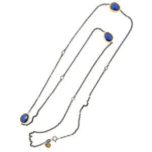Oxidized Silver and Lapis Necklace. 4 bezel-set diamonds. Necklace ...
