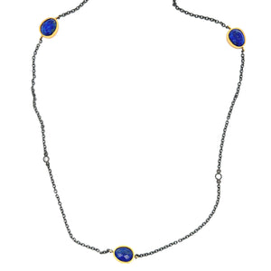 Oxidized Silver and Lapis Necklace. 4 bezel-set diamonds. Necklace ...