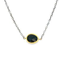 Oxidized Silver and Black Onyx Necklace. 4 bezel-set diamonds. Neck...