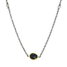 Oxidized Silver and Black Onyx Necklace. 4 bezel-set diamonds. Neck...
