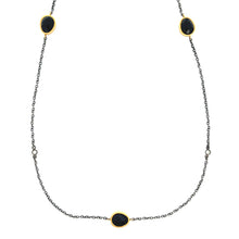 Oxidized Silver and Black Onyx Necklace. 4 bezel-set diamonds. Neck...