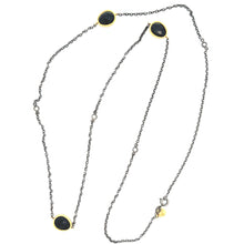 Oxidized Silver and Black Onyx Necklace. 4 bezel-set diamonds. Neck...