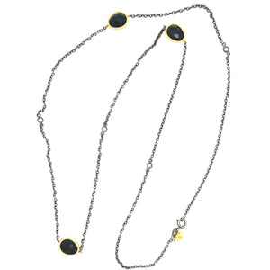 Oxidized Silver and Black Onyx Necklace. 4 bezel-set diamonds. Neck...