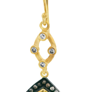 Estate piece: Yellow gold blue topaz and diamond drop earrings. 
Ea...