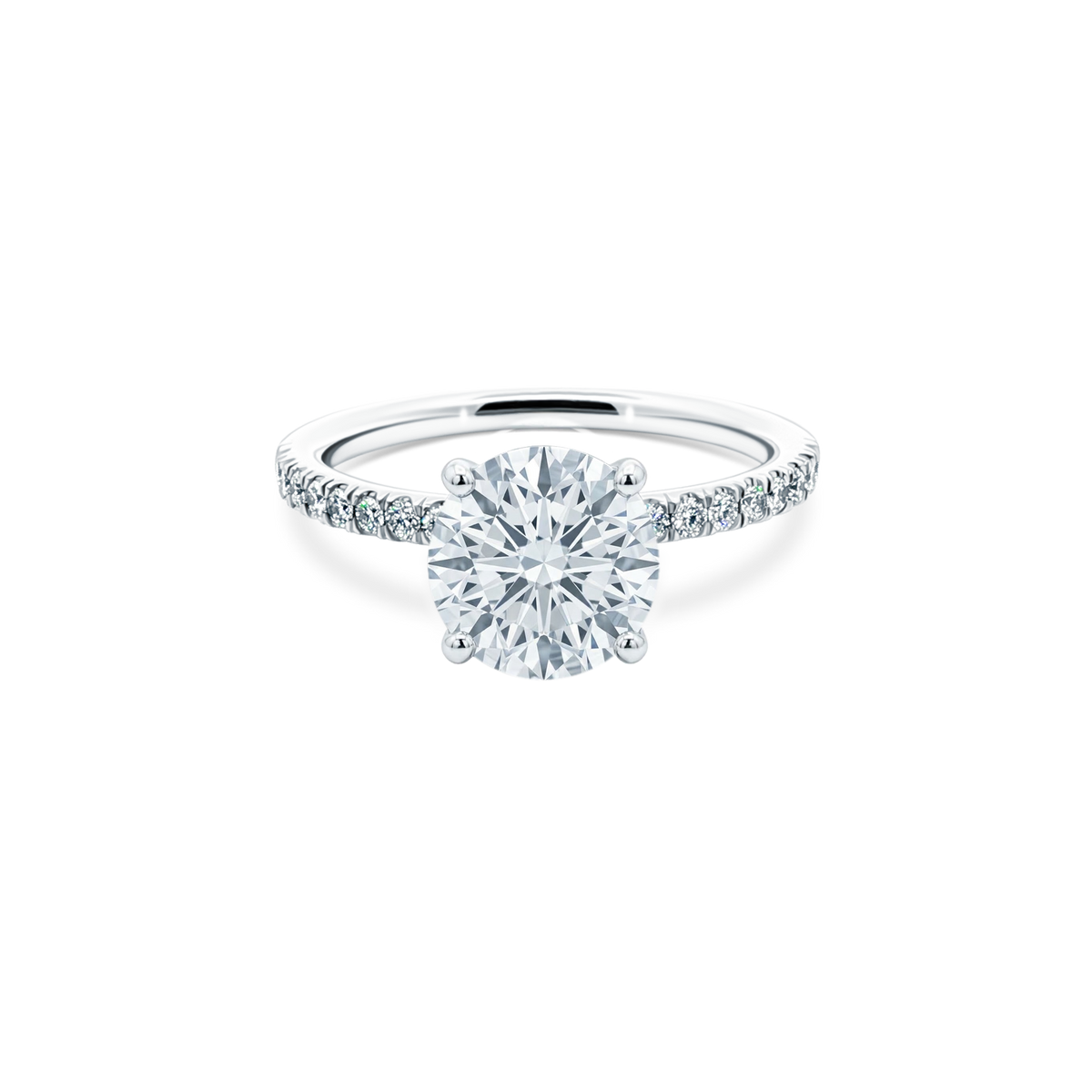 Round Brilliant Lab Grown Diamond Pave Engagement Ring with 2.00ct center diamond