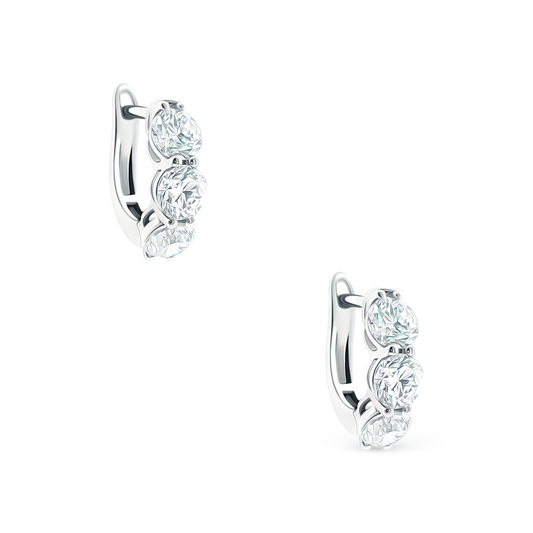 150-6627 3.00ct 18k White Gold Three-Stone Diamond Huggie Hoops