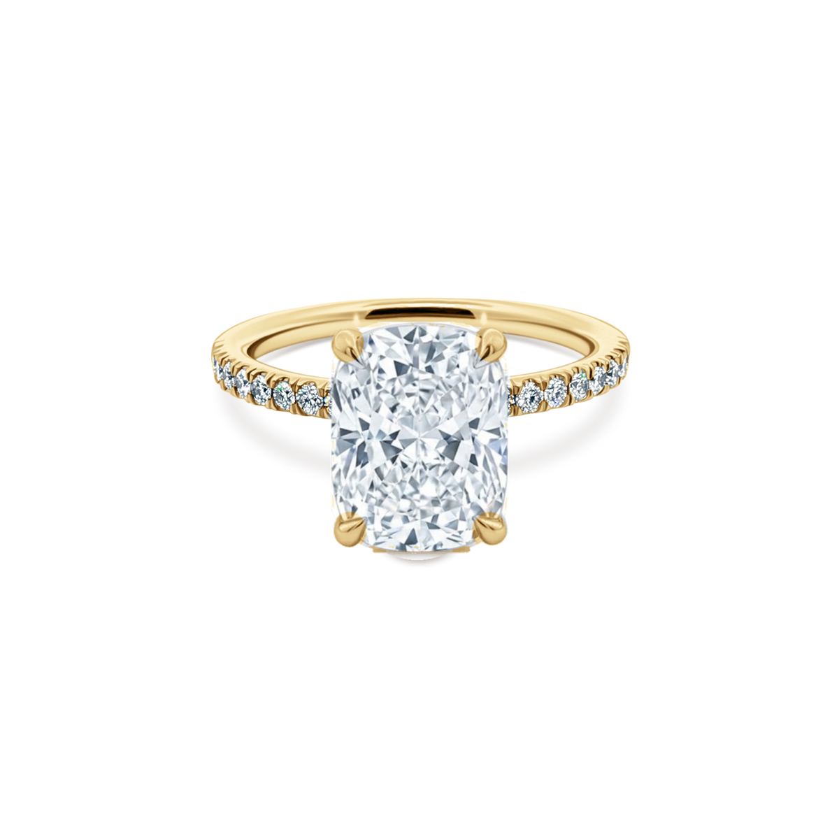 Elongated Cushion Cut Lab Grown Diamond Pave Engagement Ring in 14K yellow gold with 3.00ct center diamond