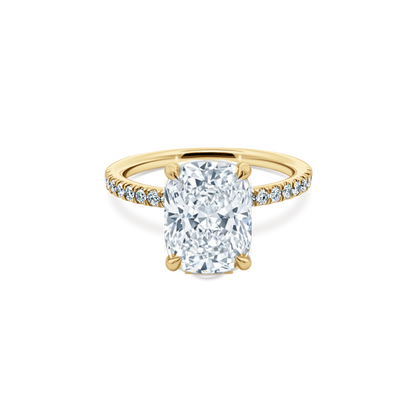 Elongated Cushion Cut Lab Grown Diamond Pave Engagement Ring in 14K yellow gold with 3.00ct center diamond
