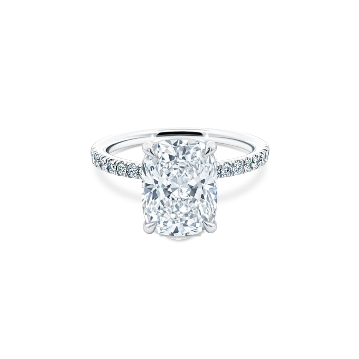 Elongated Cushion Cut Lab Grown Diamond Pave Engagement Ring with 3.00ct center diamond
