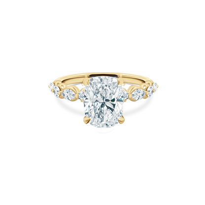 Elongated Cushion Cut Lab Grown Diamond Shared Prong Engagement Ring in 14K yellow gold with 3.00ct center diamond