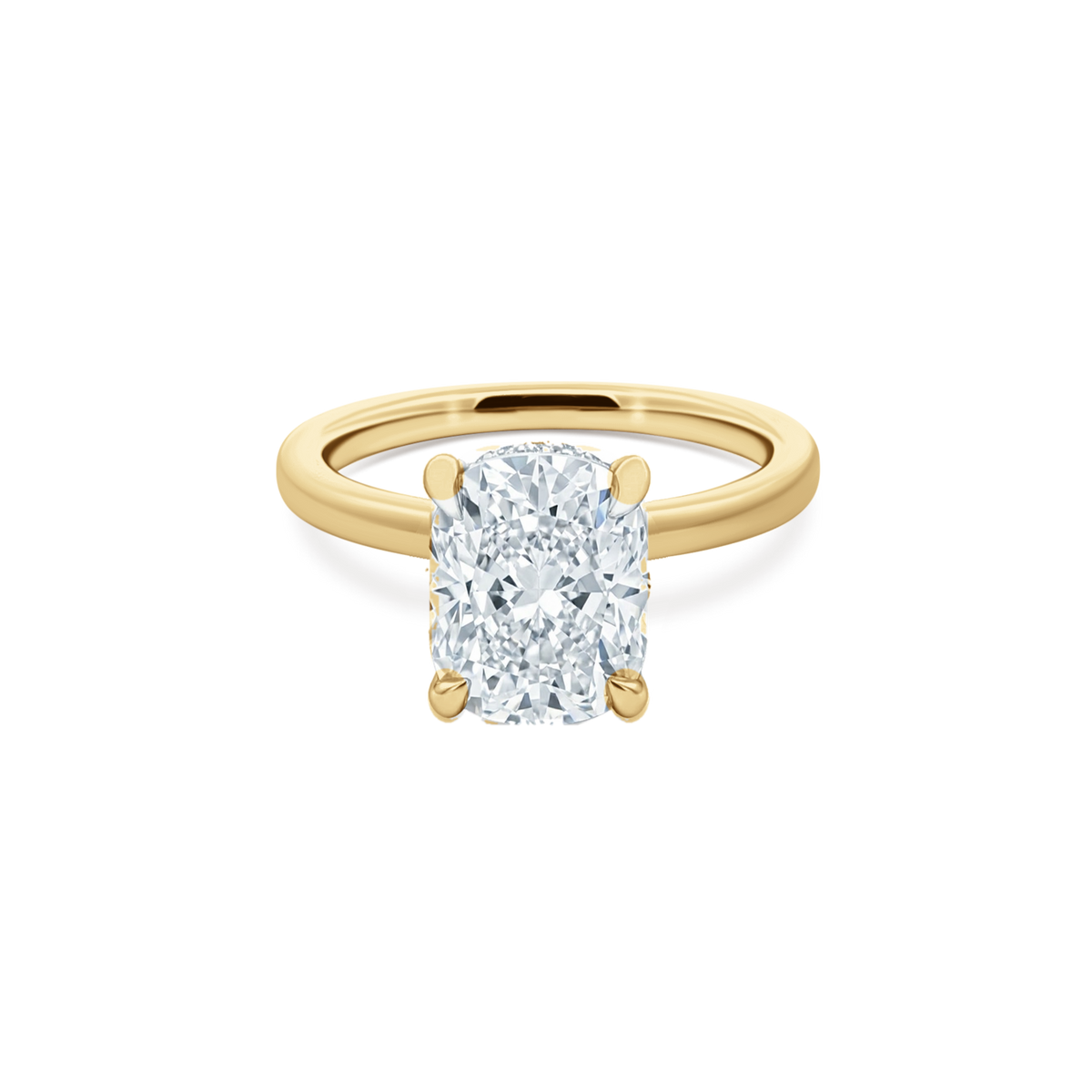 Elongated Cushion Cut Lab Grown Diamond Solitaire Engagement Ring in 14K yellow gold with 3.00ct center diamond