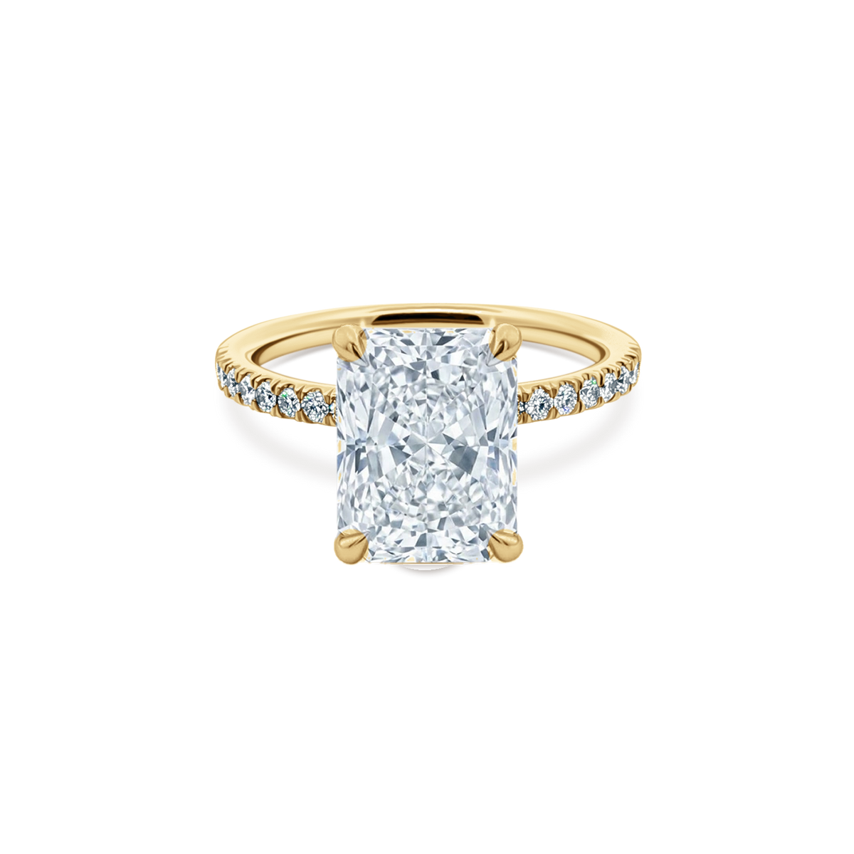 Elongated Radiant Cut Lab Grown Diamond Pave Engagement Ring in 14K yellow gold with 3.00ct center diamond