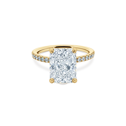 Elongated Radiant Cut Lab Grown Diamond Pave Engagement Ring in 14K yellow gold with 3.00ct center diamond