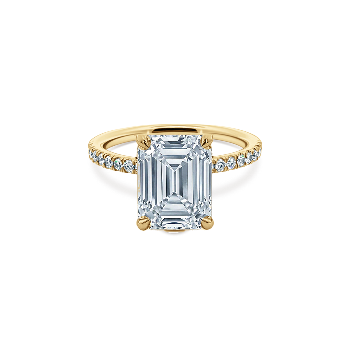 Emerald Cut Lab Grown Diamond Pave Engagement Ring in 14K yellow gold with 3.00ct center diamond
